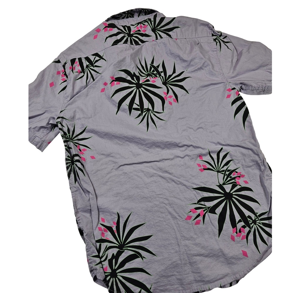 Billabong Mens Short Sleeve Button Down Tropical Palm Print Shirt Lavender Small - Picture 2 of 7